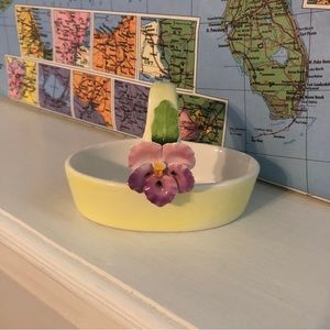 Yellow and Purple Floral Ceramic Trinket Dish